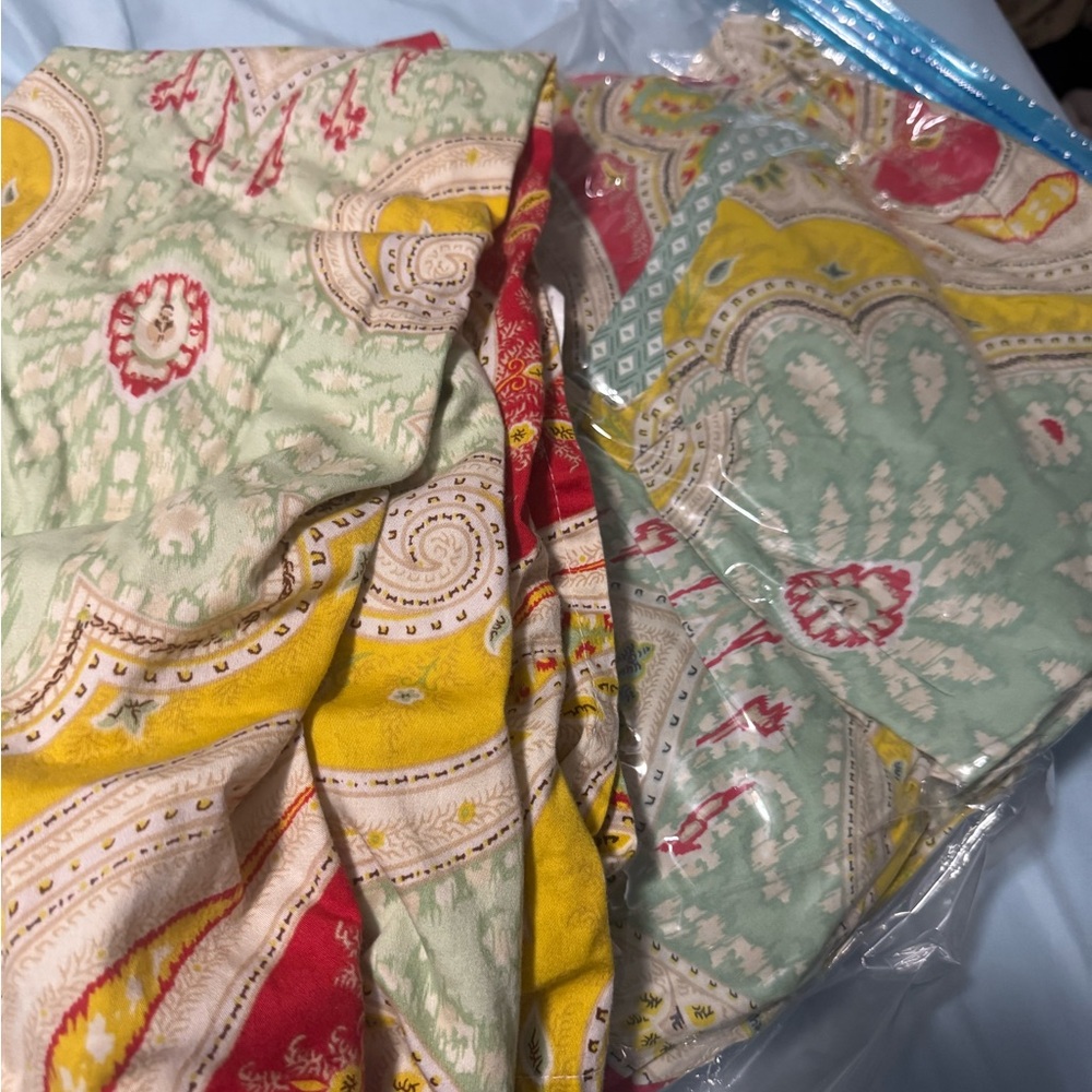 Multicolor Paisley Cotton Throw or Fabric - Yellow, Mint, Red